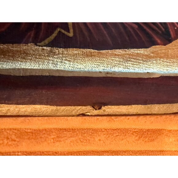 Painted Icon Gold Sheet Oil Cloth & Wood 10x6.5 inches Virgin Mary Jesus Christ - Picture 7 of 9